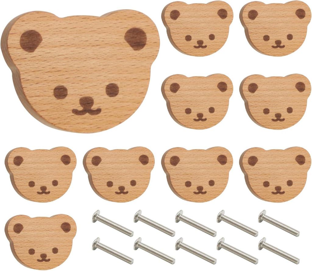 Set mit 10 Holzschubladengriffen mit Tiermotiven für Kinderzimmer, Kommode