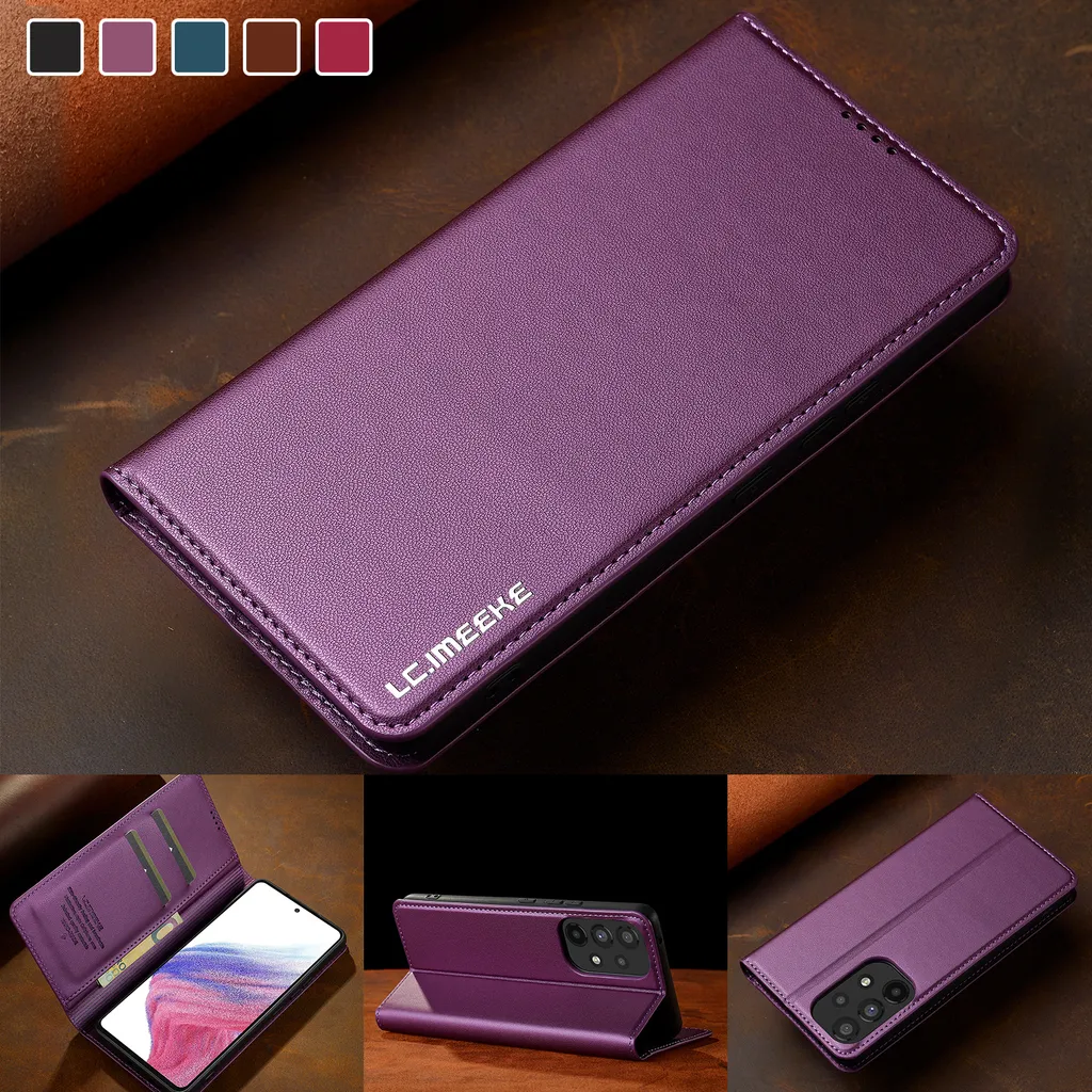 Custodia magnetica in pelle flip per Samsung Galaxy A53 5G, con slot per schede e funzione stand Purple - 3