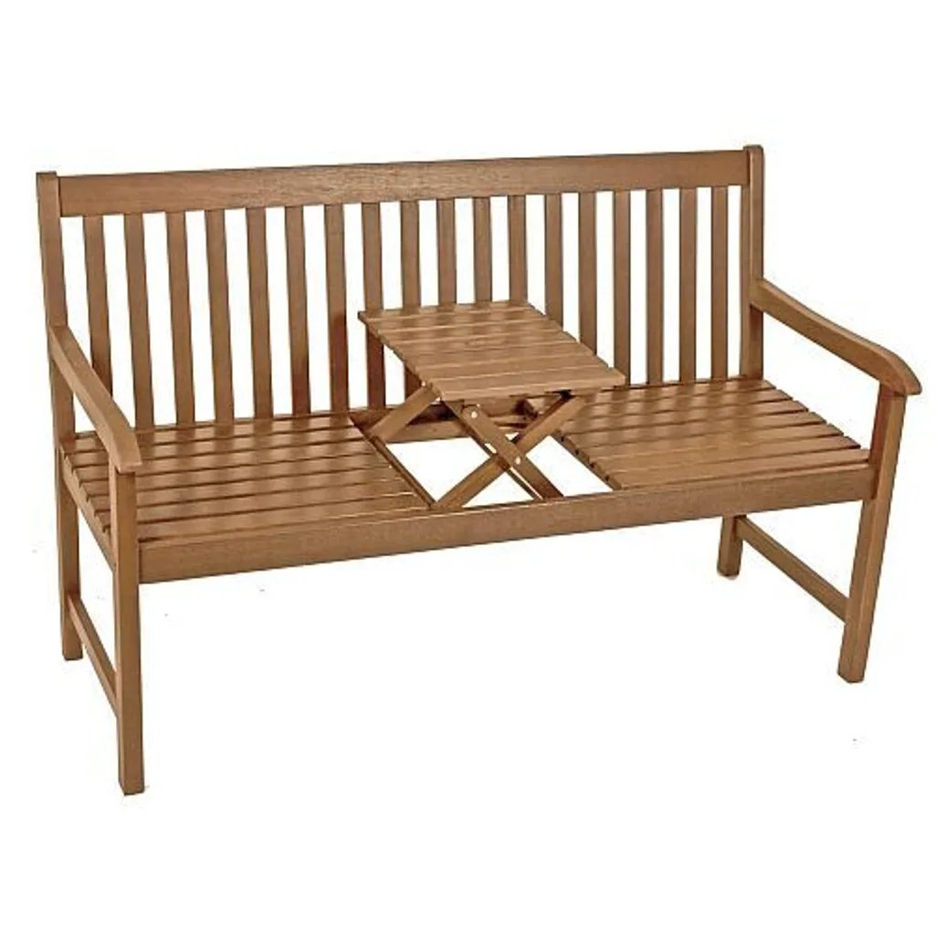 Banc de jardin en bois d'eucalyptus avec table pliante intégrée 150cm - 2