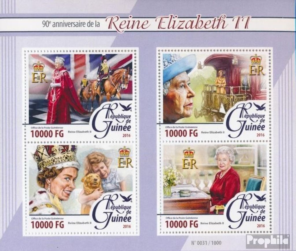 Briefmarken Guinea 2016 Mi 11568-11571 Kleinbogen (kompl. Ausgabe) postfrisch Königin Elizabeth II