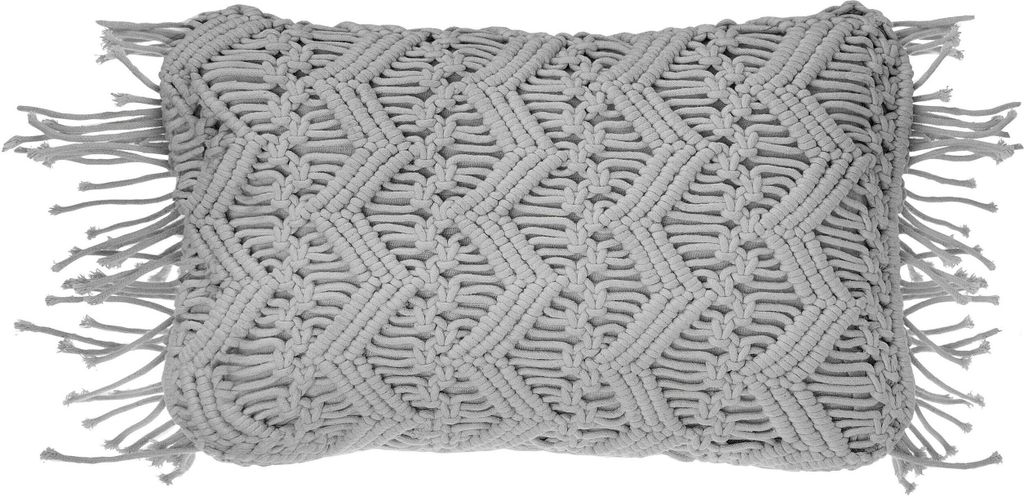 BELIANI Dekokissen Grau Baumwolle 45 x 30 cm Mit Fransen Strickmuster Boho-Stil Wohnzimmer Salon Schlafzimmer
