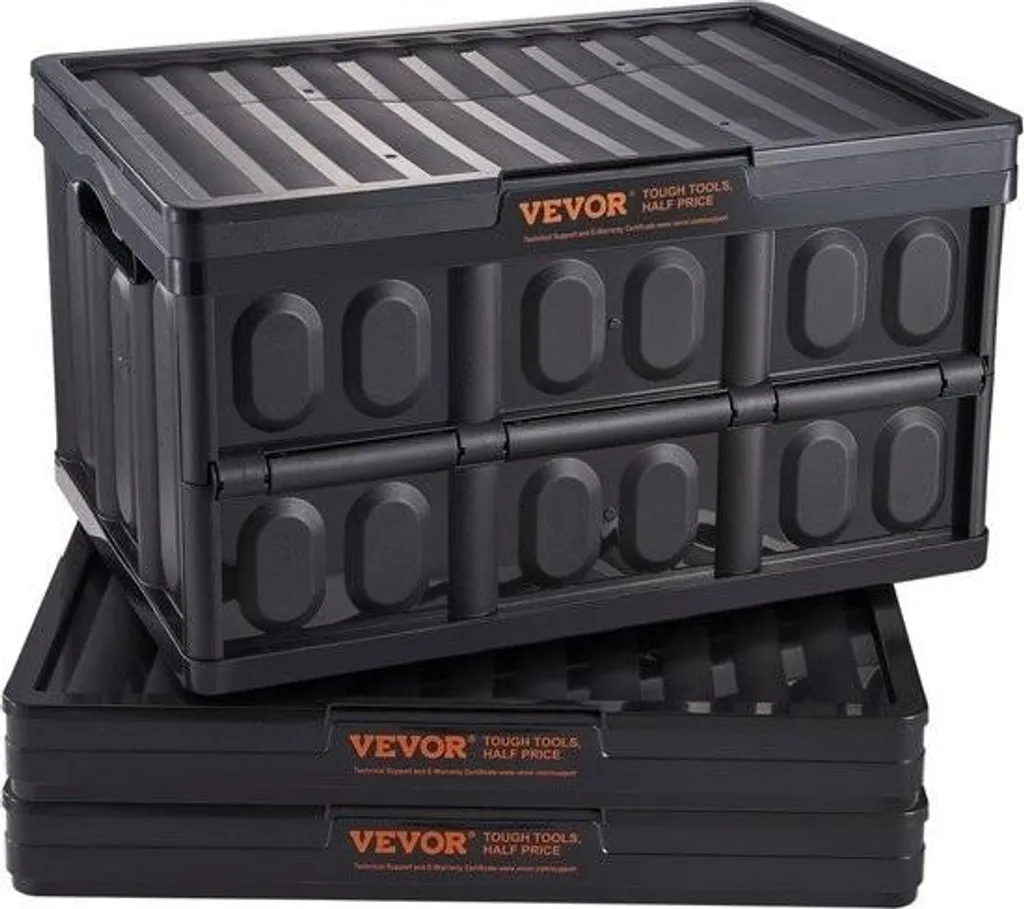 Bac de stockage pliable 45L avec poignées et couvercles, lot de 3 pièces