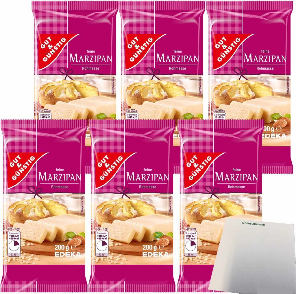 Gut & Günstig Marzipanrohmasse zum Backen und Naschen 6er Pack (6x200g Packung) + usy Block