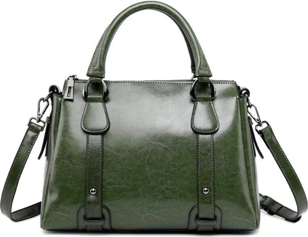 Sac bandoulière cuir vert 21x30 cm - Finition premium et grand volume