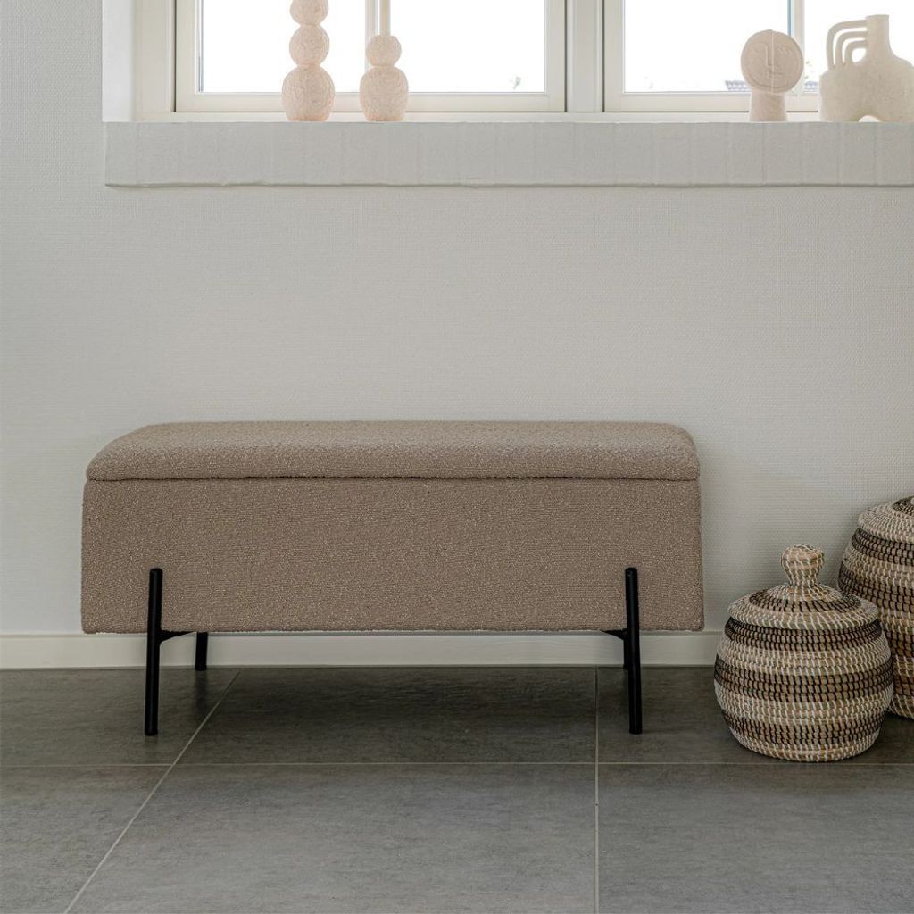 Elegante Bank NIZZA mit Stauraum 95cm Bouclé-Stoff beige