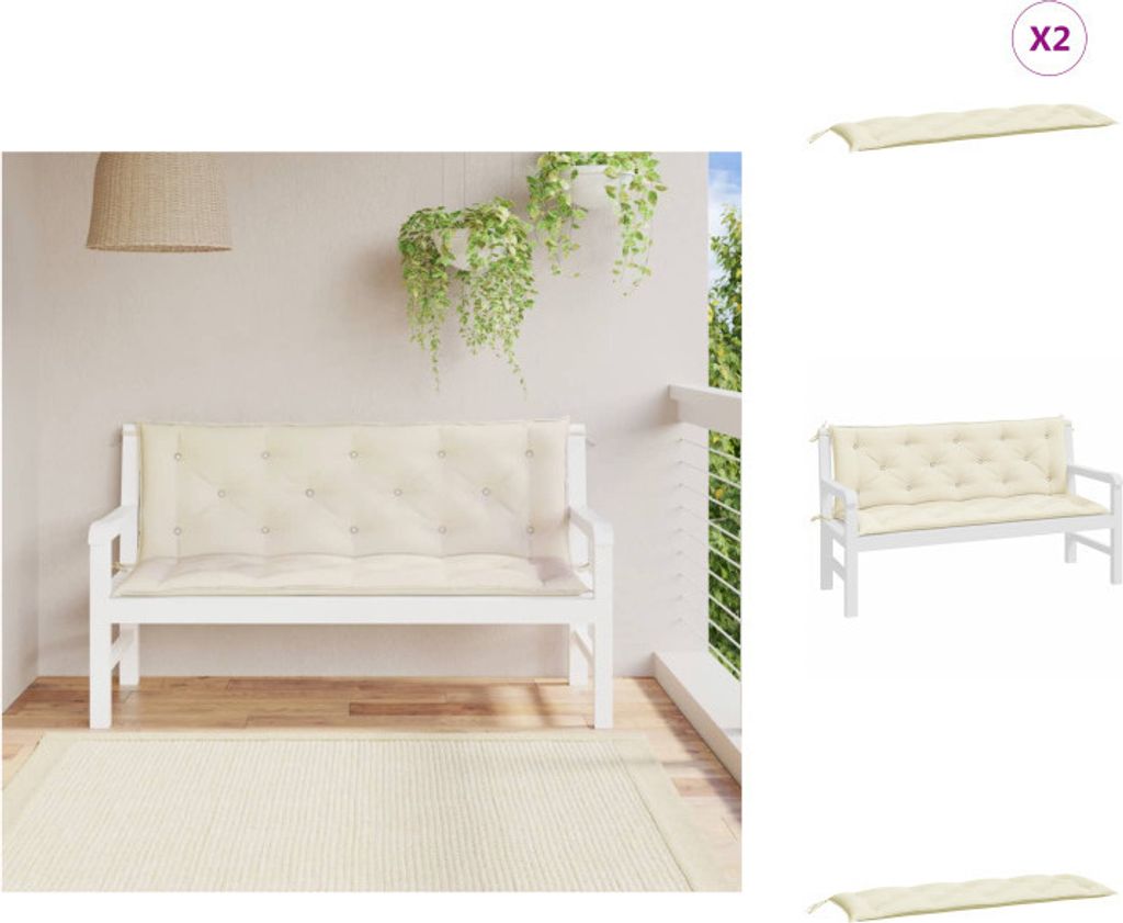 vidaXL Gartenbank-Auflagen 2 Stk. Cremeweiß 150x50x7 cm Oxford-Gewebe - Sitzpolster