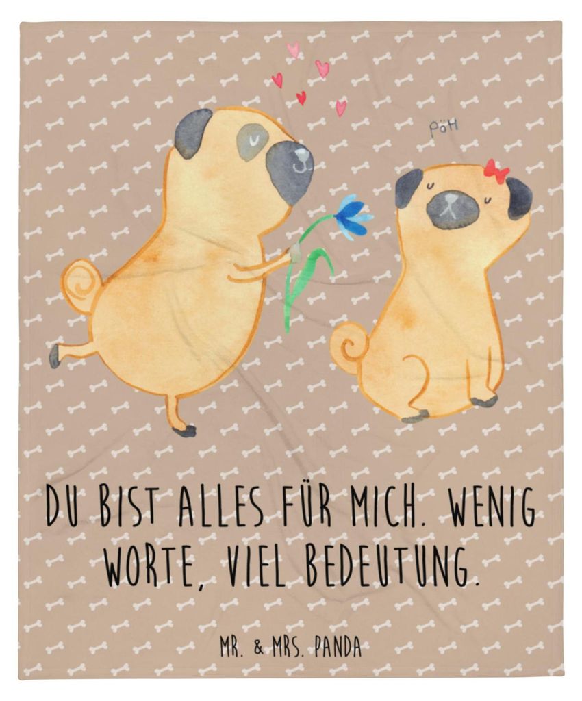 Mr. & Mrs. Panda Tagesdecke Mops Verliebt - Hundeglück - Geschenk, Hund, Bettdecke, Sprüche, Liebe, Knuffig, Pure, Sofaüberwurf, Kuscheldecke, D...