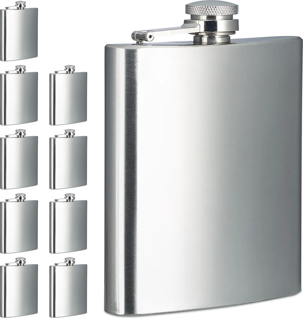 Mini Borracce Escursionismo Relaxdays 200ml | Set 10 Fiaschette Inox