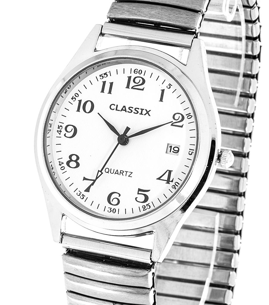 Herrenuhr Classix mit Zugband weiß Datum Produktbild 