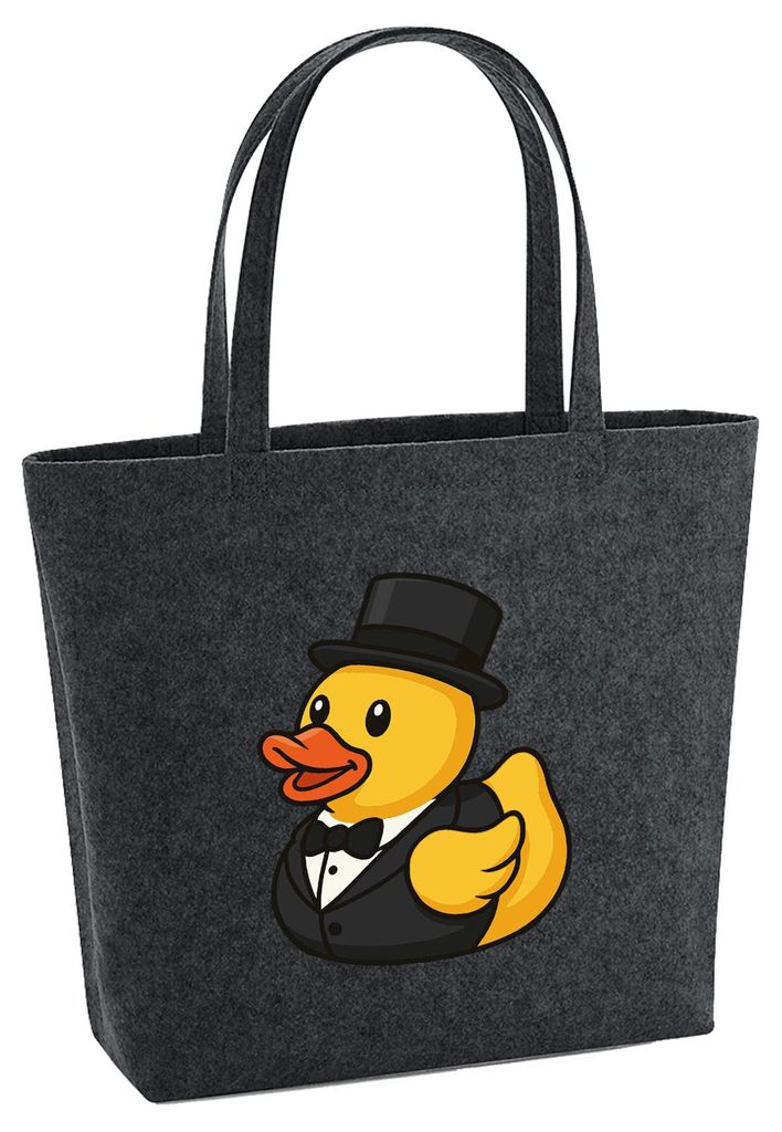 Huuraa Filzshopper Quietscheente Bräutigam Gummiente Hochzeit 22 Liter Charcoal Melange Filztasche Geschenkidee