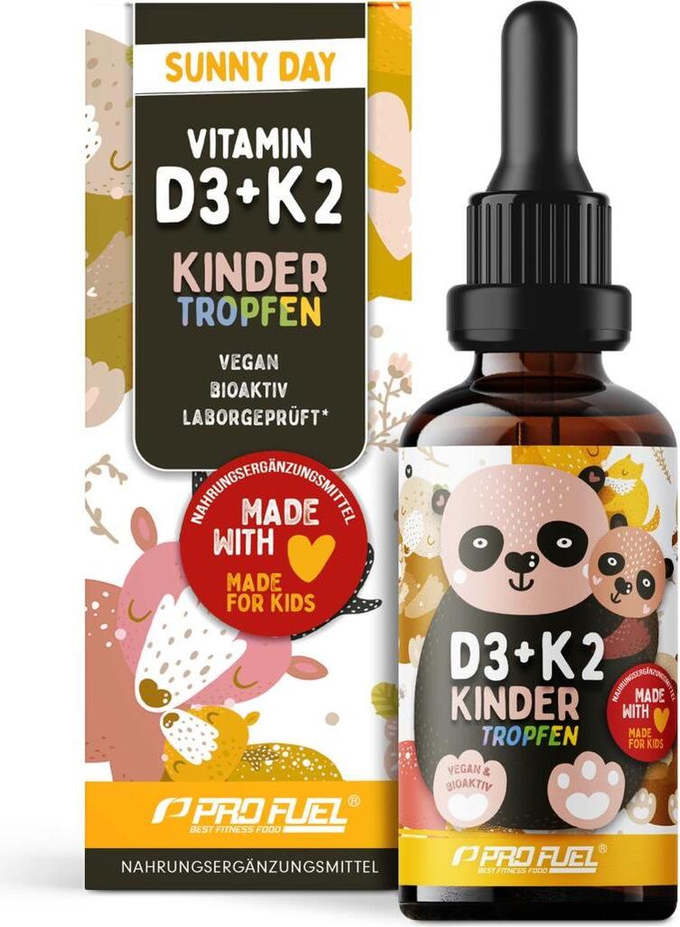 ProFuel Vitamin D3 + K2 Kinder Tropfen | 30 ml | 650 IE Vitamin D3 | bioaktives K2 MK7 | Vorrat für 333 Tage | vegan