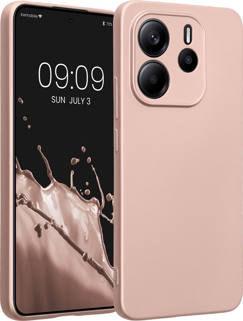 kwmobile Handyhülle kompatibel mit Xiaomi Redmi Note 14 4G (Nicht für 5G) Hülle - weiche Silikon Case metallisch schimmernd in Metallic Rosegold