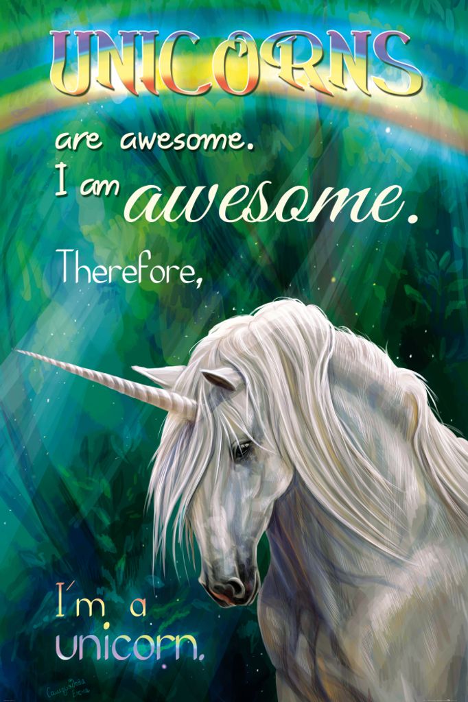 Einhörner Kunstdruck Bild - Unicorns Are Awesome, I Am Awesome, Therefore I Am A Unicorn (180 x 120 cm)