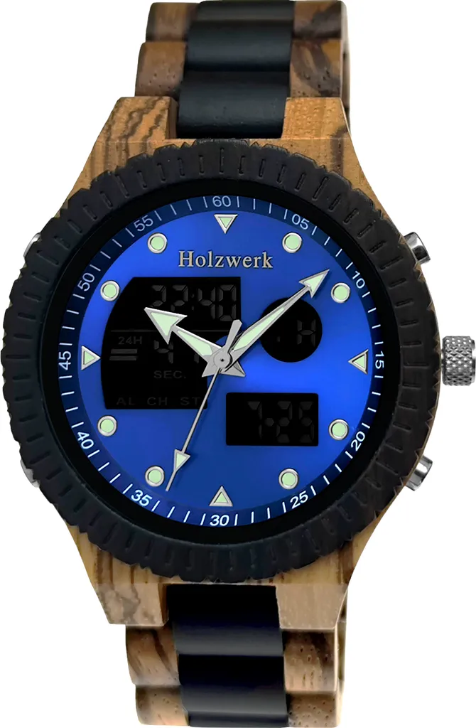 Horloge murale design en bois avec affichage date numérique INGOLSTADT