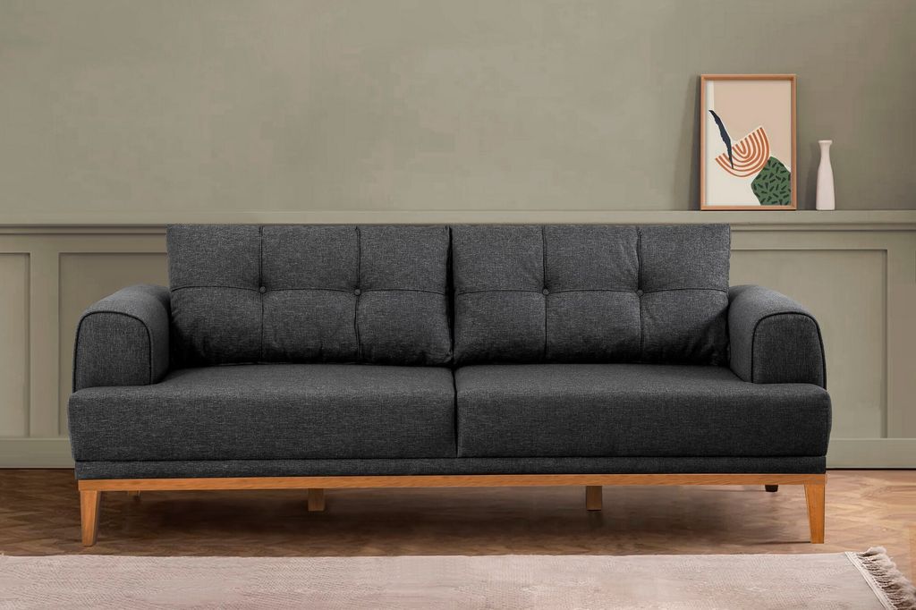 Hanah Home, Vina 3 - Anthracite, Atlantic Pine, 3-Sitzer-Sofa, Hainbuche und Tannenbaum, Anthrazit, 223 x 94 x 82 cm