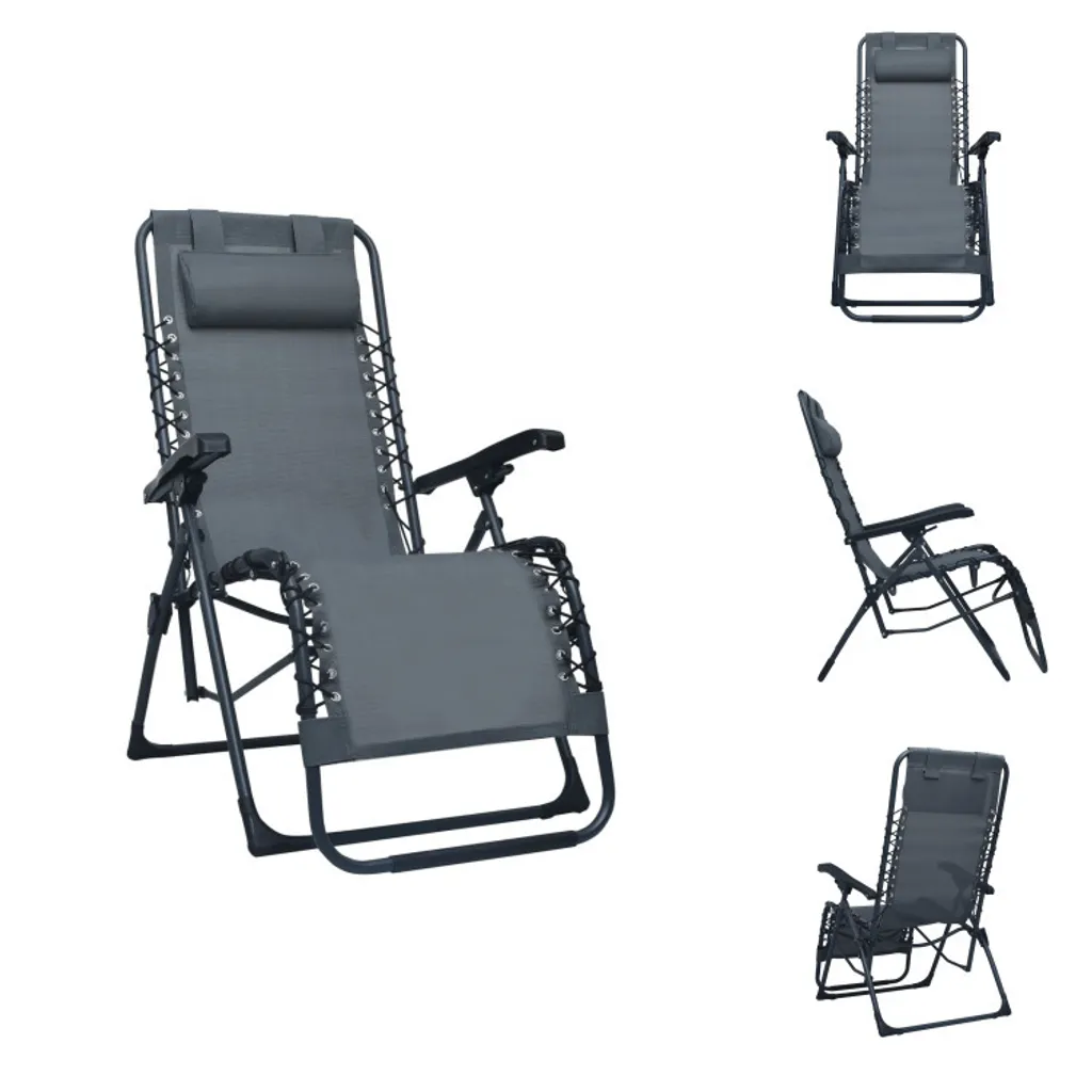 vidaXL Chaise longue pliante en textiline gris pour jardin et terrasse