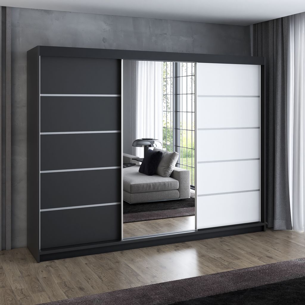 Schwebetürenschrank 200 cm, 3-türig, mit Spiegel & 4 Produktbild 