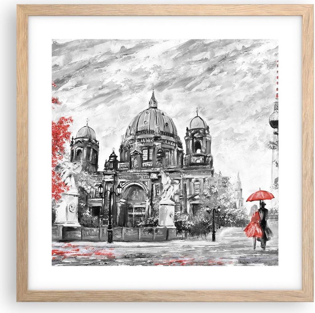 Gerahmtes Poster - Rahmen in heller Eiche - Dom Berlin Liebespaar - 40x40 cm - Wand Bild - Wanddeko - Wandbilder - Wandposter - Bilderrahmen - Bild...