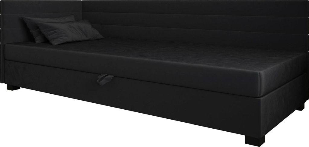 AURA SOFA Boxspringbett WILD PLUS 90x195 Komplett-Set mit Bonell Matratze, Polsterbett mit Bettkästen - Schwarz, MONOLITH 97