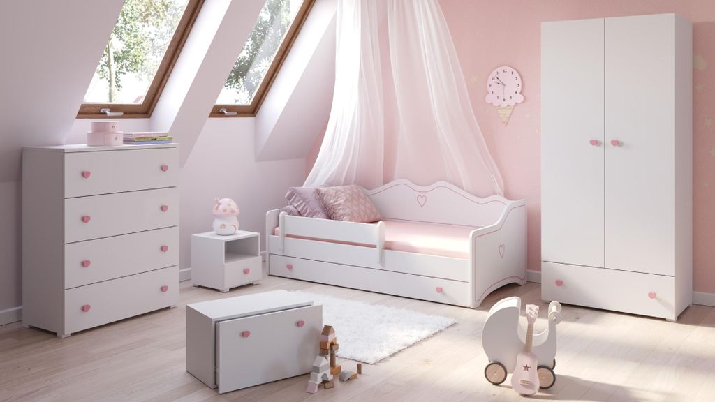 Łożko dziecięce EMMA z szufladą i barierką 180x80 różowy Zdjęcie produktu 
