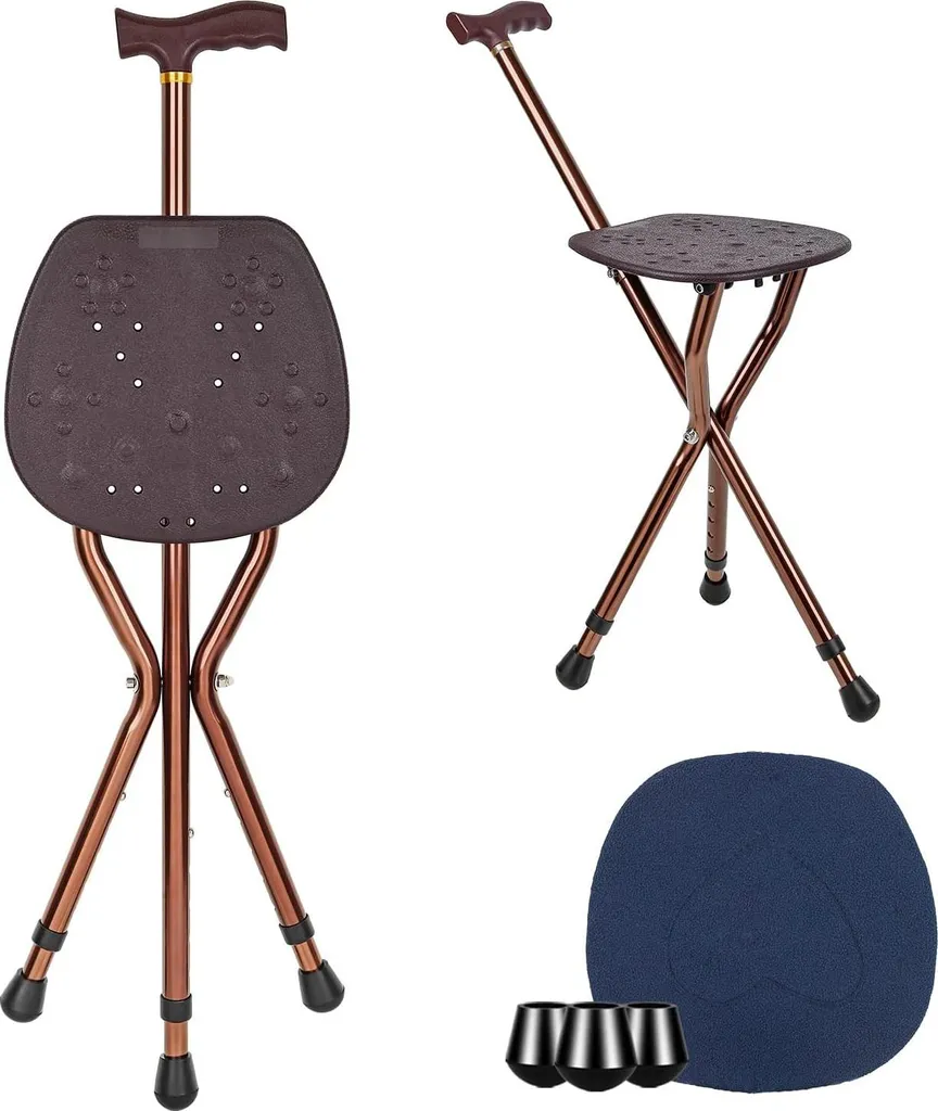 Canne-siège robuste 120kg - Grande assise confortable et réglable
