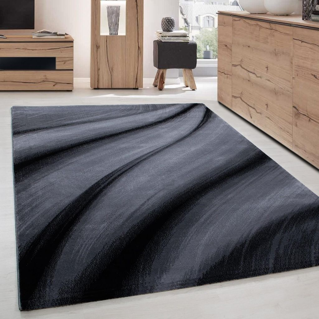 Schwarzer Designerteppich mit fließendem Fall, der an modernen Satin erinnert, weich, 12 mm 200 x 290 cm