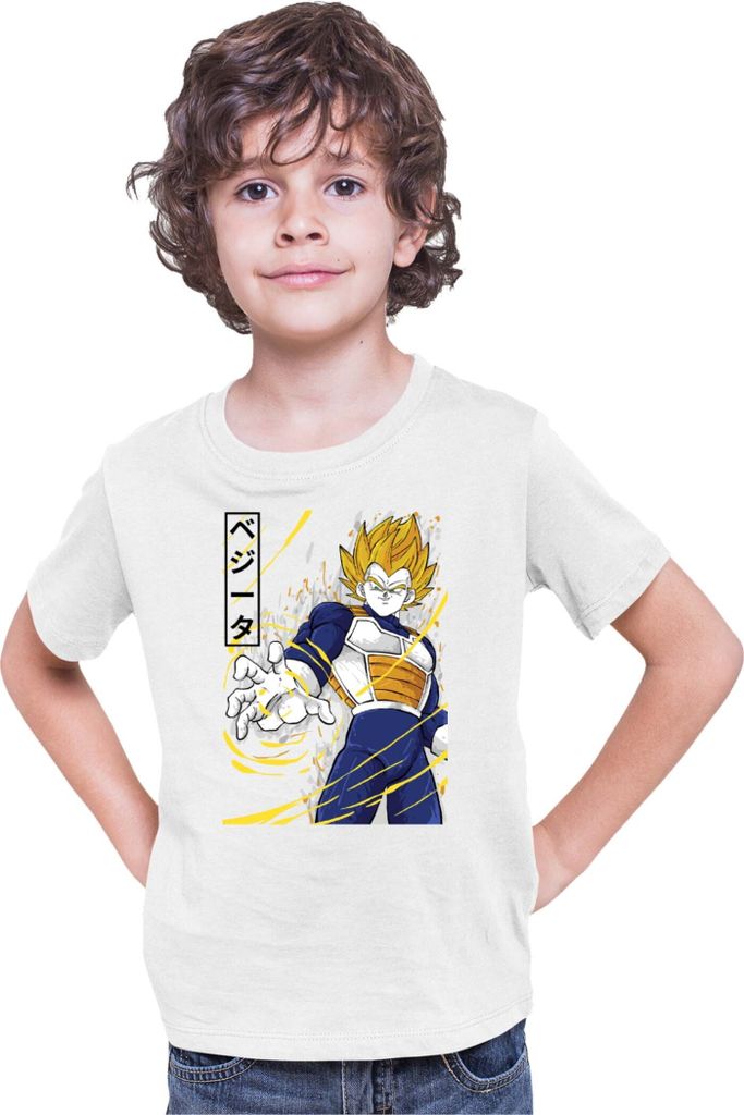 Kinder T-Shirt Dragon Anime Manga Ball Z Vegeta 02, 7-8 Jahr - 128 / Weiß