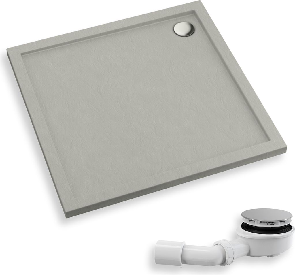 BADLAND Duschwanne Quadratisch Caspar New 80x80x4,5 cm Zement mit Ablaufgarnitur Gratis