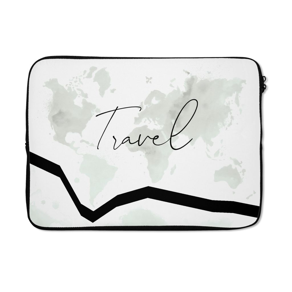 MuchoWow Laptop Hülle 13 Zoll Karte - Welt - Reisen - Schwarz - Weiß Laptoptasche - Laptophülle - Sleeve - Rundumschutz