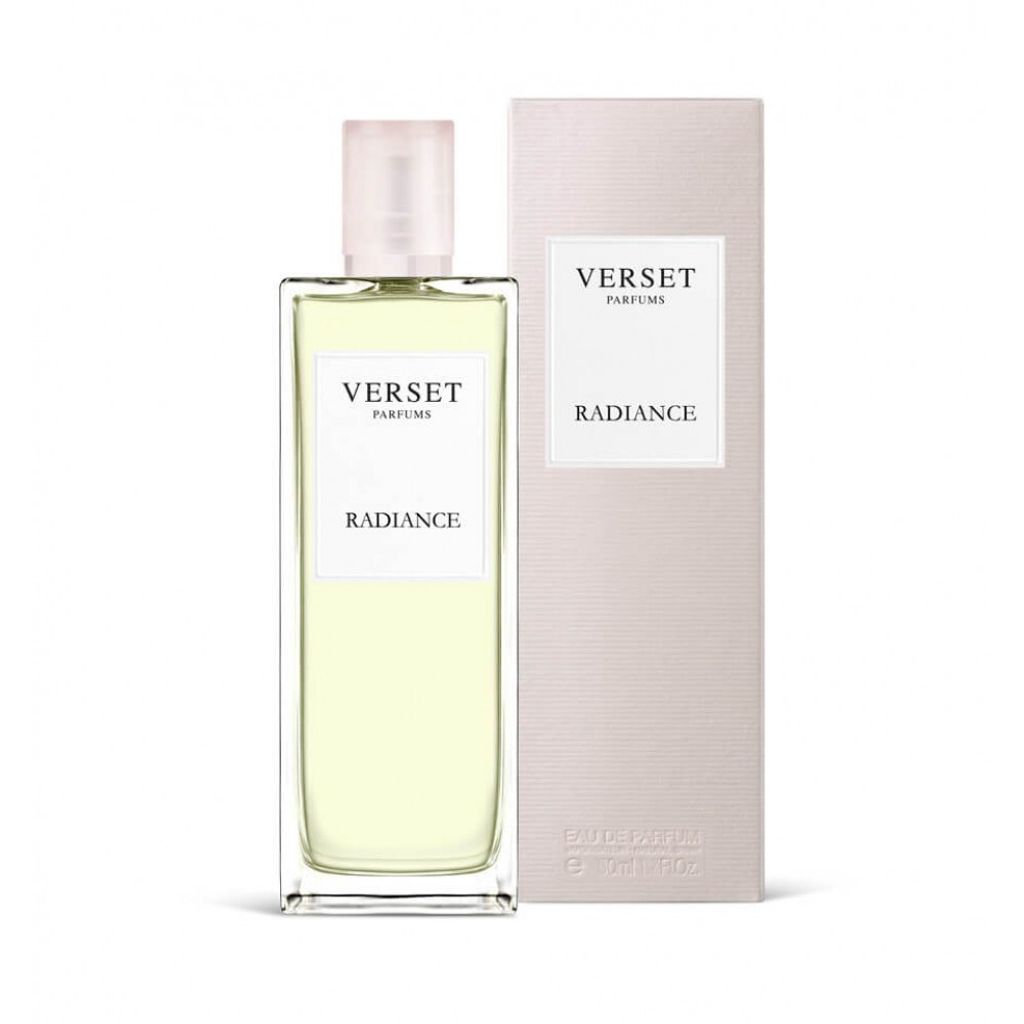 A bottle of perfume and its packaging are displayed against a white background.