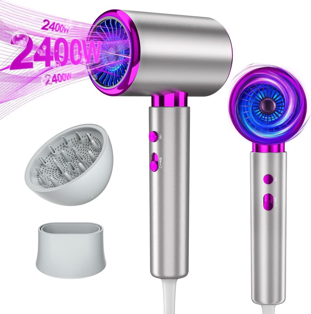Ionen Föhn 2400W Profi Haartrockner mit 3 Temperaturen 2 Geschwindigkeiten Kalt-Heißtaste Diffusor Konzentrator Thermostat für Zuhause Salon Reise