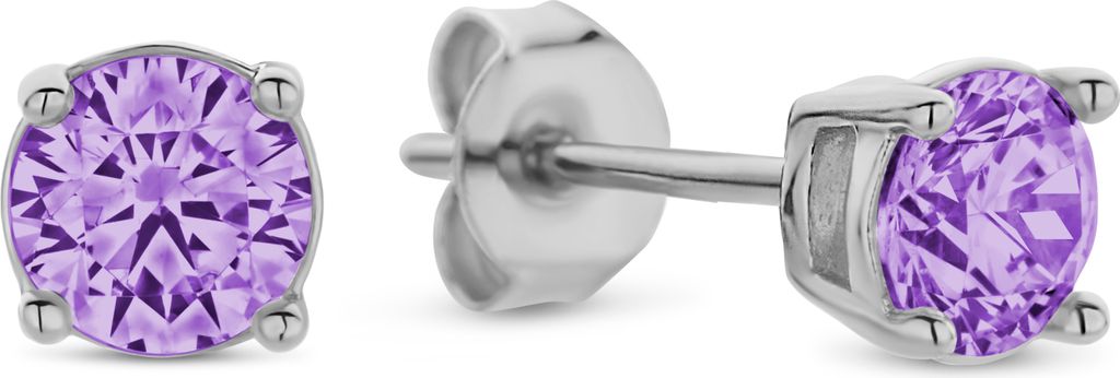 New Bling 9NB-1166 Zilveren Oorknopjes met Zirkonia Steentje 4mm - Paars - Rhodium - Zilver