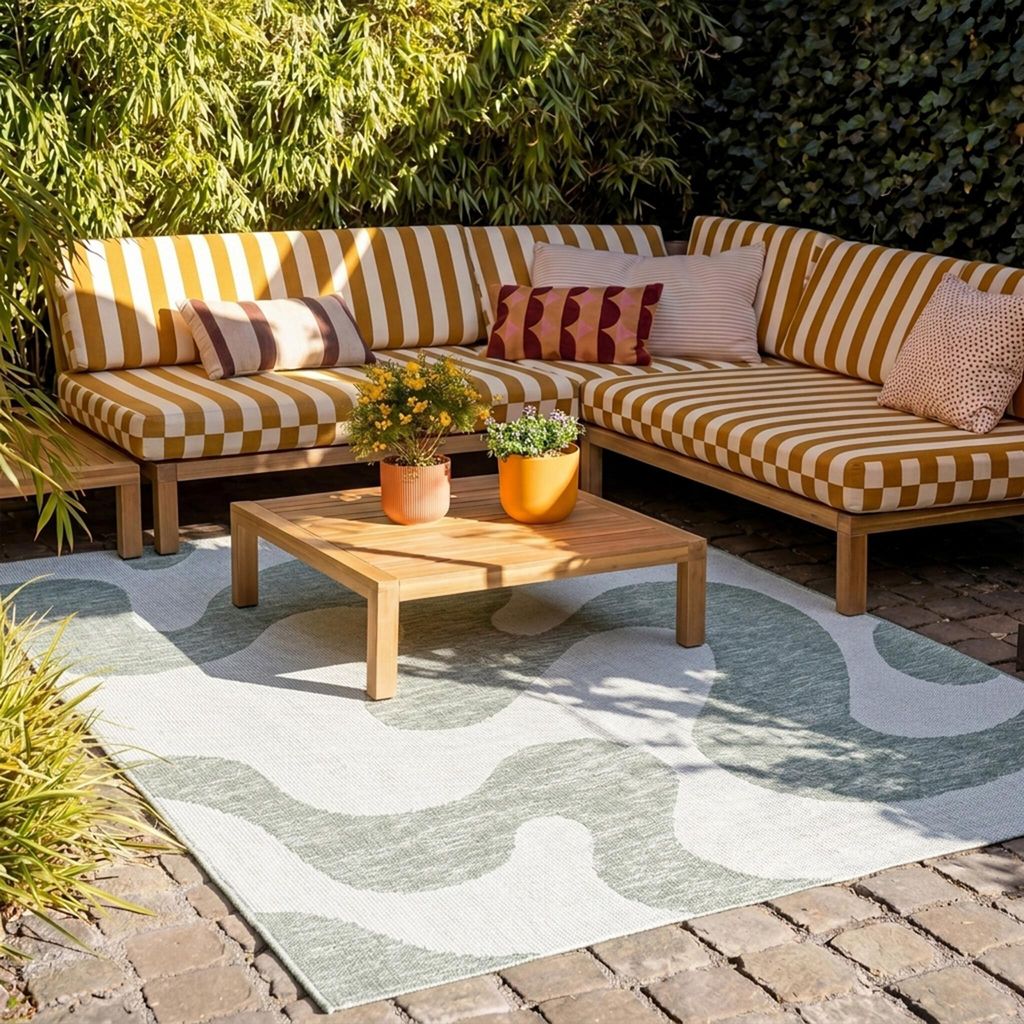 Volero - Outdoor Teppich - Summer Swirl Grün - 140x200 cm - Balkon, Garten, Terrasse, Wintergarten - Modern, Retro