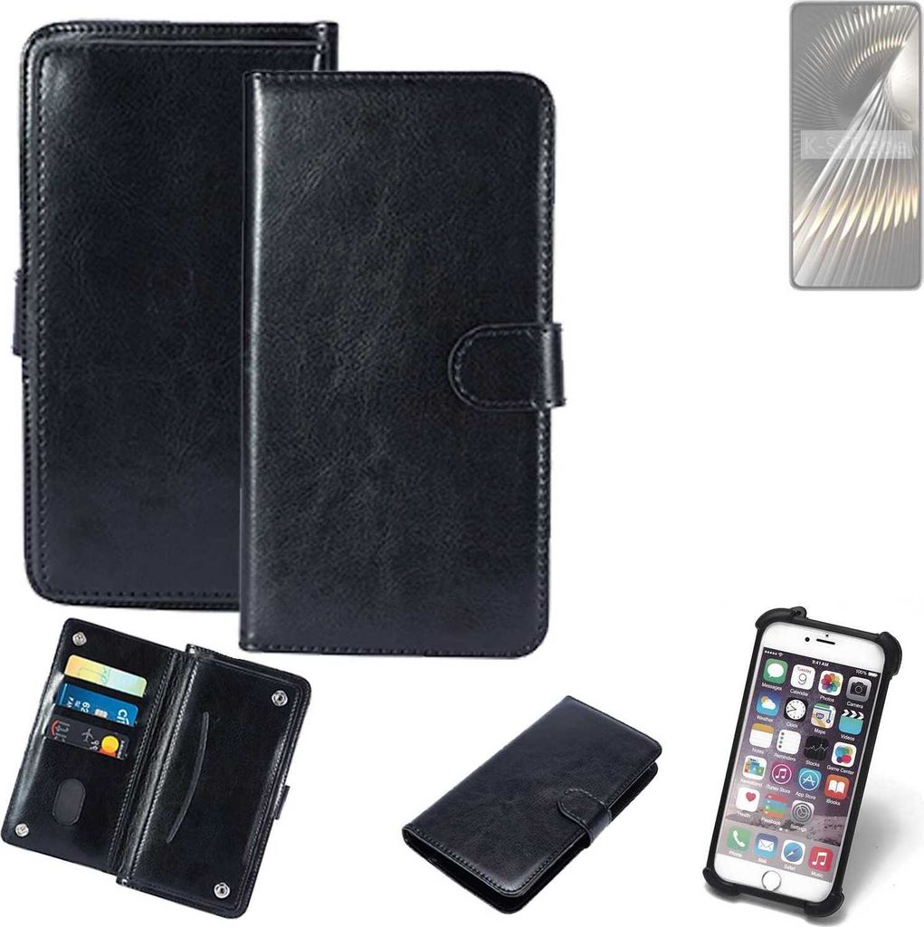 K-S-Trade 360° Hülle kompatibel mit Xiaomi Redmi Turbo 3 schwarz Kunstleder Case BookCase WalletCase Kunstlederederhülle Handyhülle, Rundumschutz