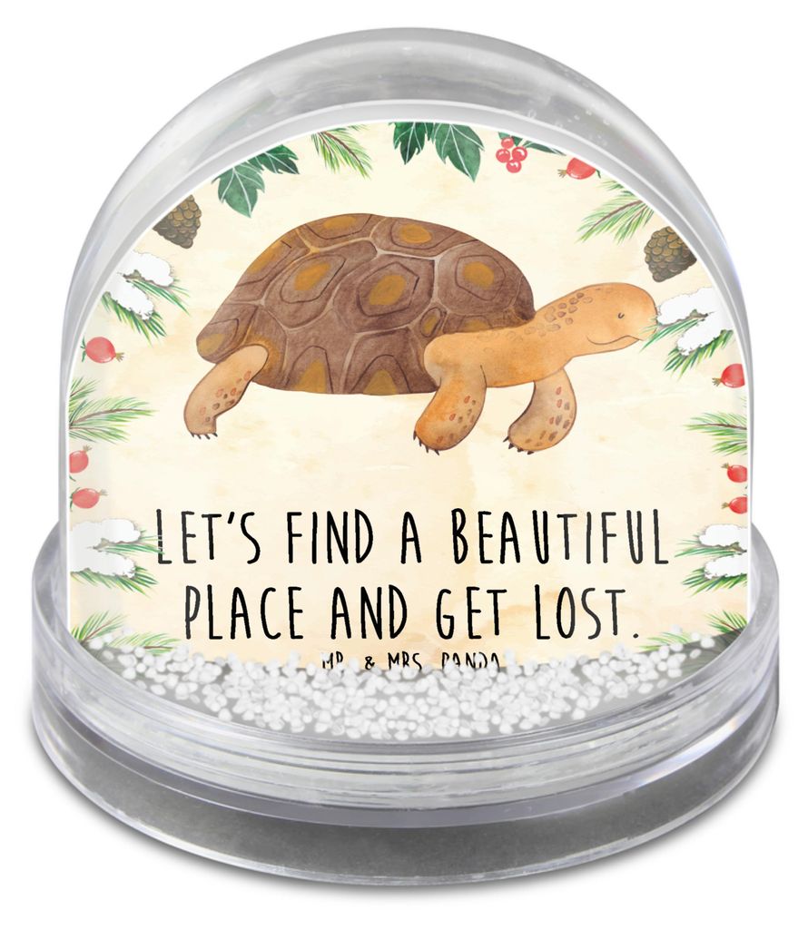 Mr. & Mrs. Panda Weihnachts Schneekugel Schildkröte Marschieren - Naturpapier - Geschenk, Motivation, Meer, Inspiration, dekoartikel, wasserkugel,...