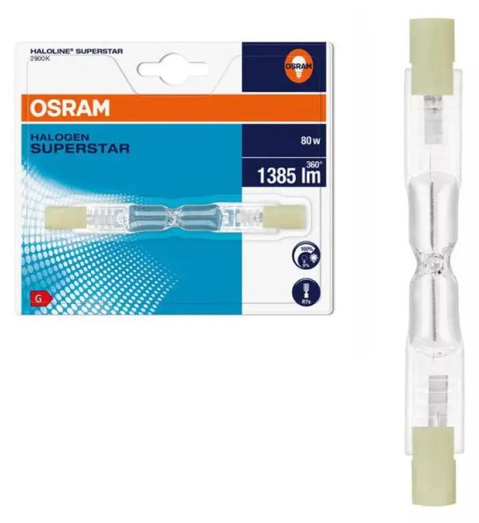 Tube halogène 80W ~ 1400Lm (équiv. 100W) R7S 78 mm 2800K Image du produit 