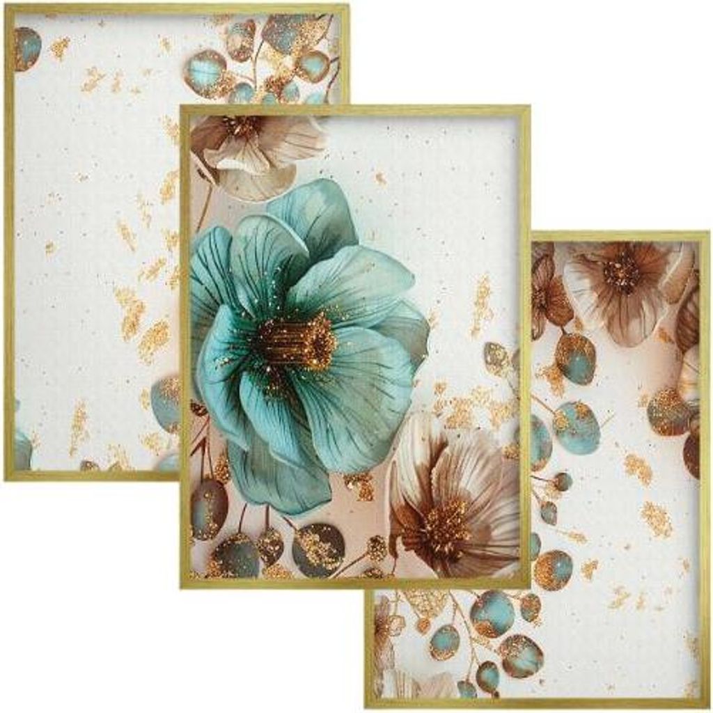 Wandposter Wandbilder Glamour Dekoration Goldene Blumen für das Schlafzimmer