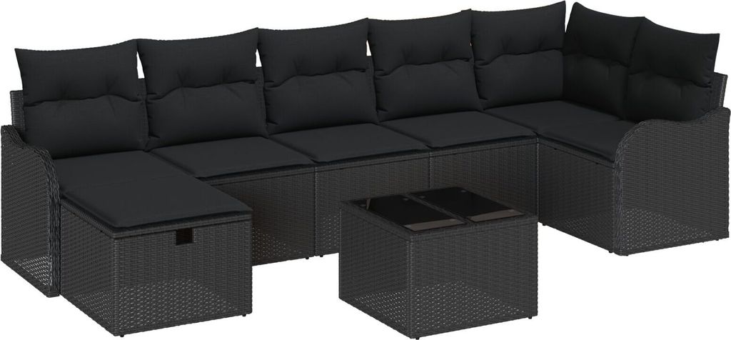 Möbel 8-teiliges Garten Sofa Set mit Kissen Schwarz Poly-Rattan, 2-Sitzer Garten Sofa mit Stauraum & Kissen Schwarz Poly-Rattan - Gartensofas 3360344