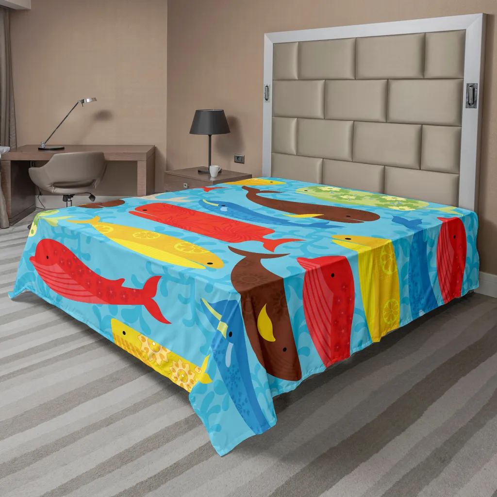 Drap de lit Wal à motifs baleines multicolores 260x228 cm en tissu doux