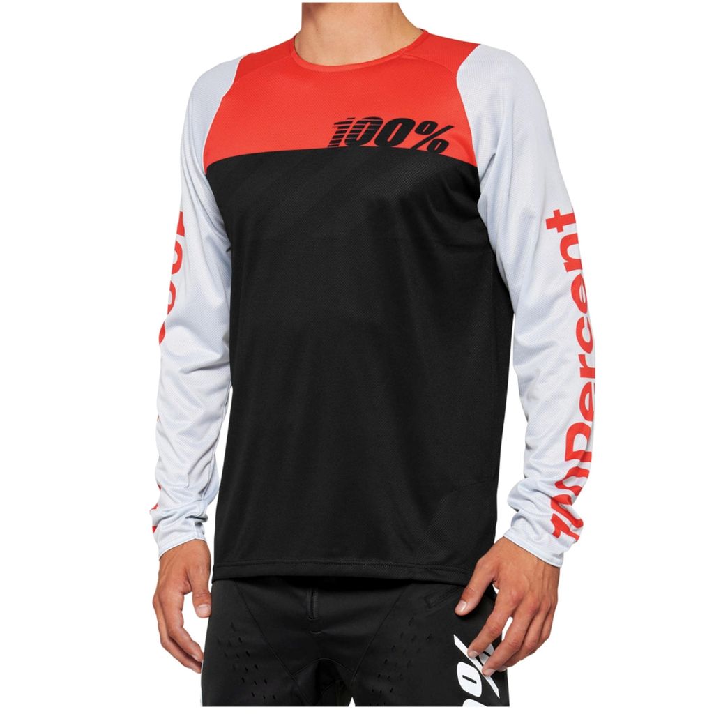 100% R-Core Long Sleeve Jersey S Black/Racer Red - leichtes DH-Trikot mit Sch...