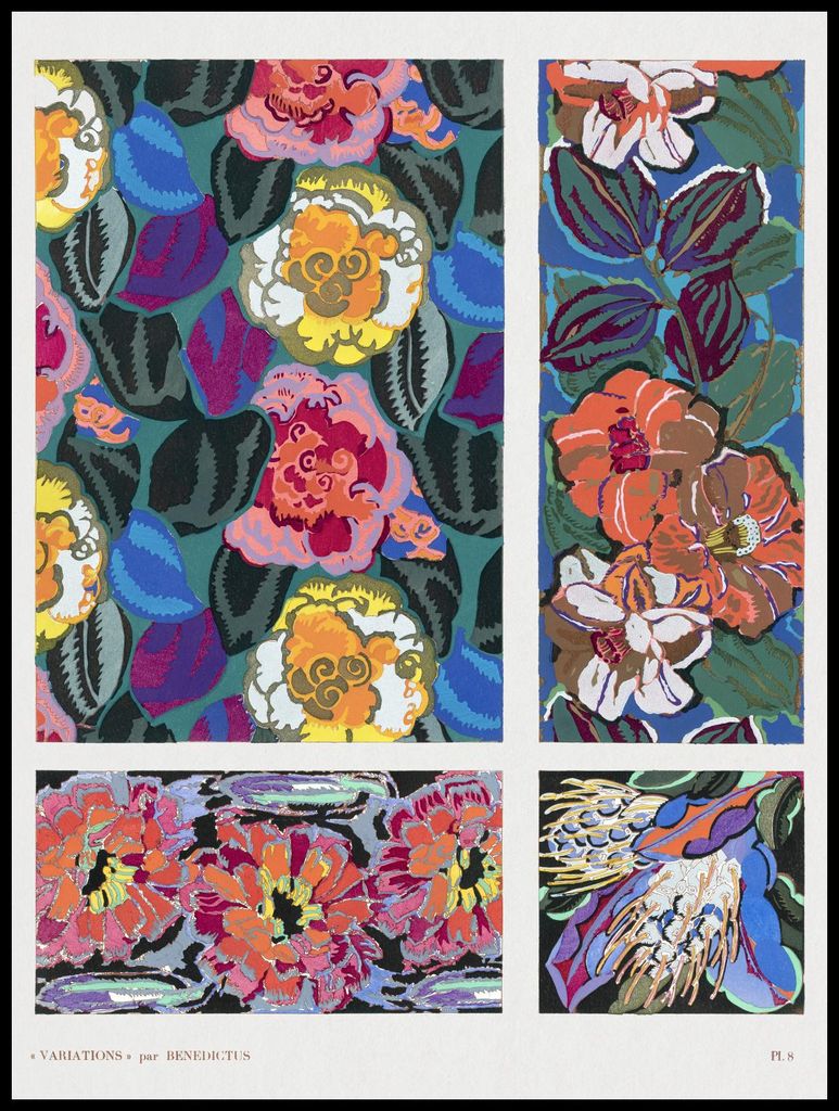 Plakat 75x100cm Blumen Art Deco v.8, Bénédictus Vintage für das Wohnzimmer