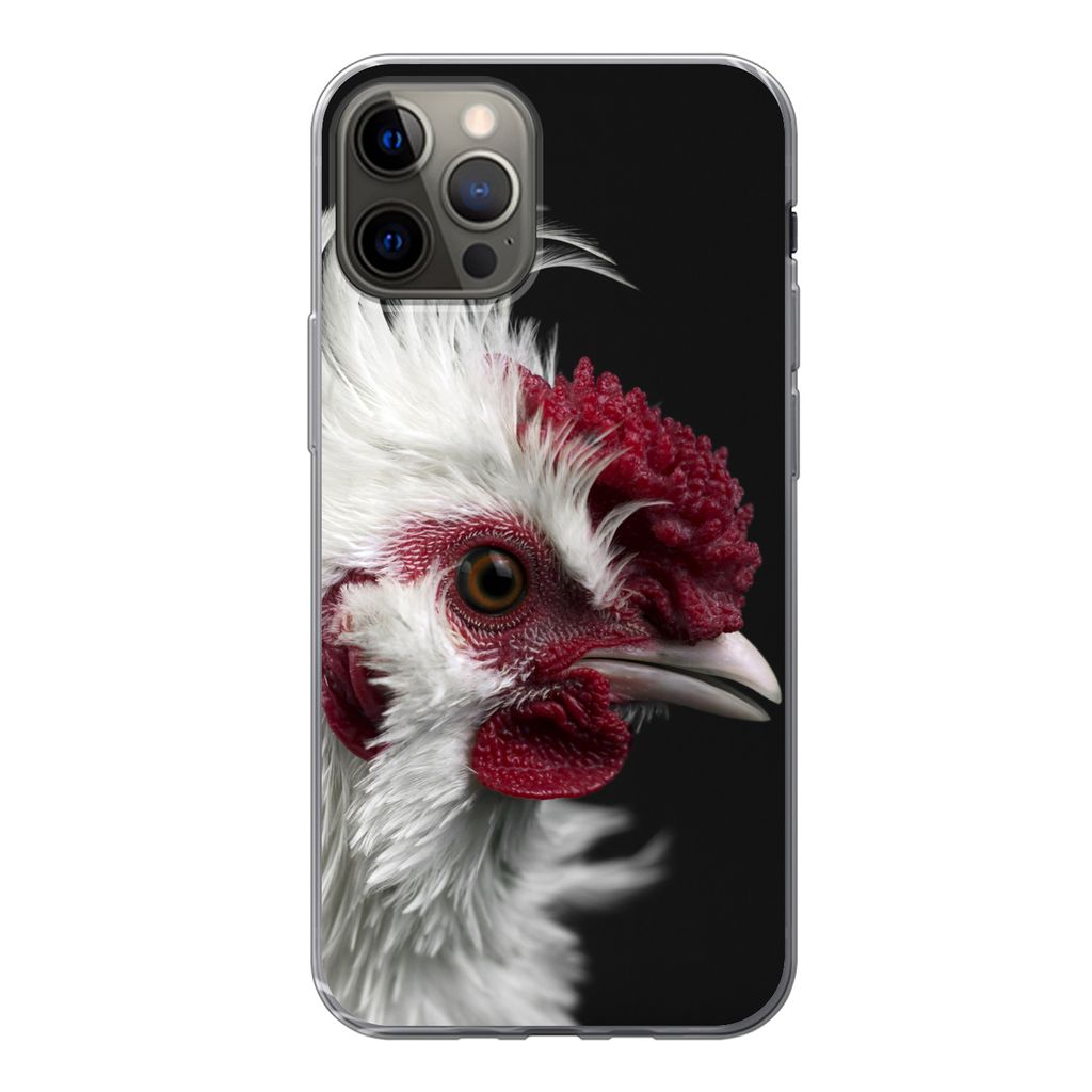 MuchoWow Handyhülle Schutzhülle Hülle für iPhone 12 Pro Huhn - Vogel - Schwarz Silikon Softcase Handy Hülle - Abdeckung