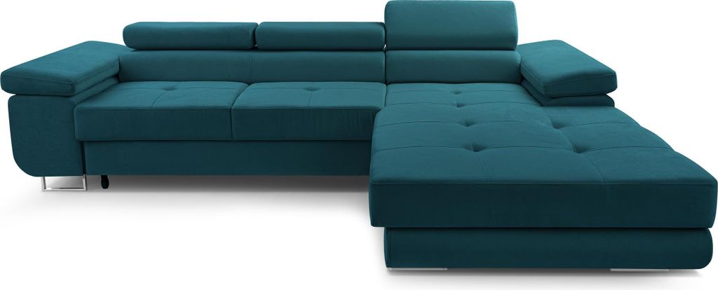 Ecksofa NOVA L L-form Eckofa aus Velourstoff gepolstert Ecke mit Schlaffunktion Couch mit Bettkasten 280 cm Großes L-förmig Sofa, Farbe: Türkis,...