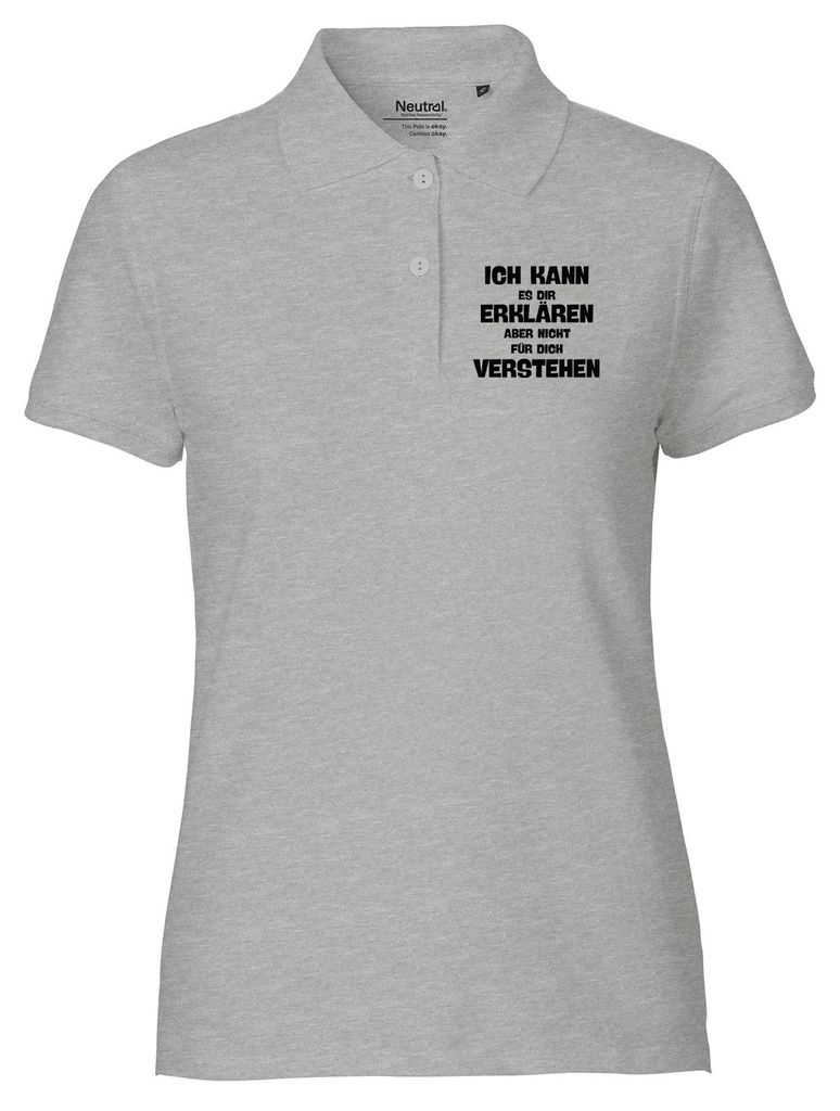 Huuraa Damen Polo Shirt Kann es erklären nicht verstehen S Sport Grey Bio Baumwolle Fairtrade Poloshirt Geschenkidee