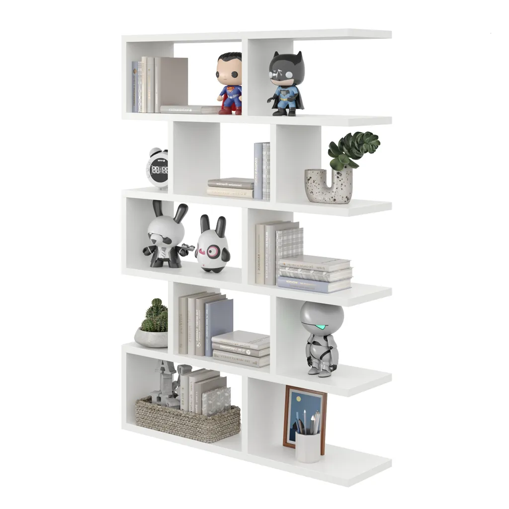 Bibliothèque murale 5 niveaux - Étagère suspendue moderne blanche 70cm
