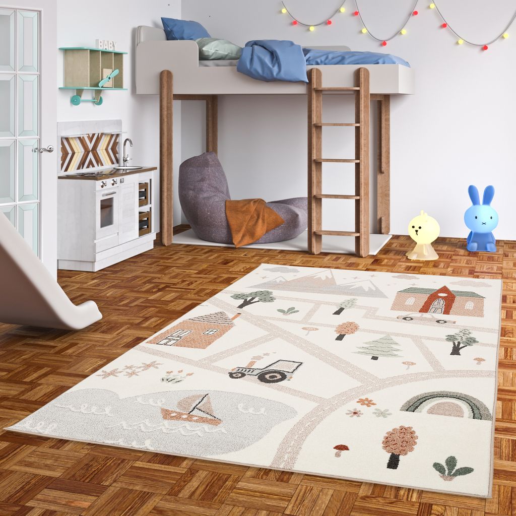 Kinder Teppich Tier und Phantasie Muster Super Soft, Größe:140x200 cm, Design:Little City