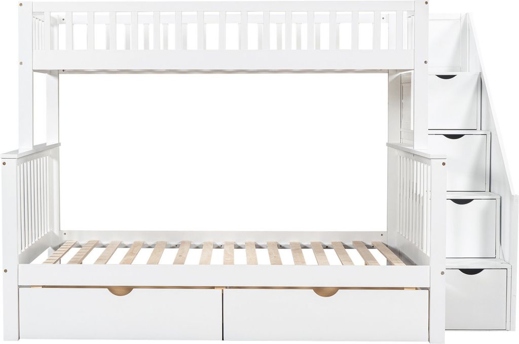 Kinder-Etagenbett, Doppelbett, multifunktionales Kinderbett, mit Tafel und Schubladen, ohne Matratze, weiß, 90*200, 140*200