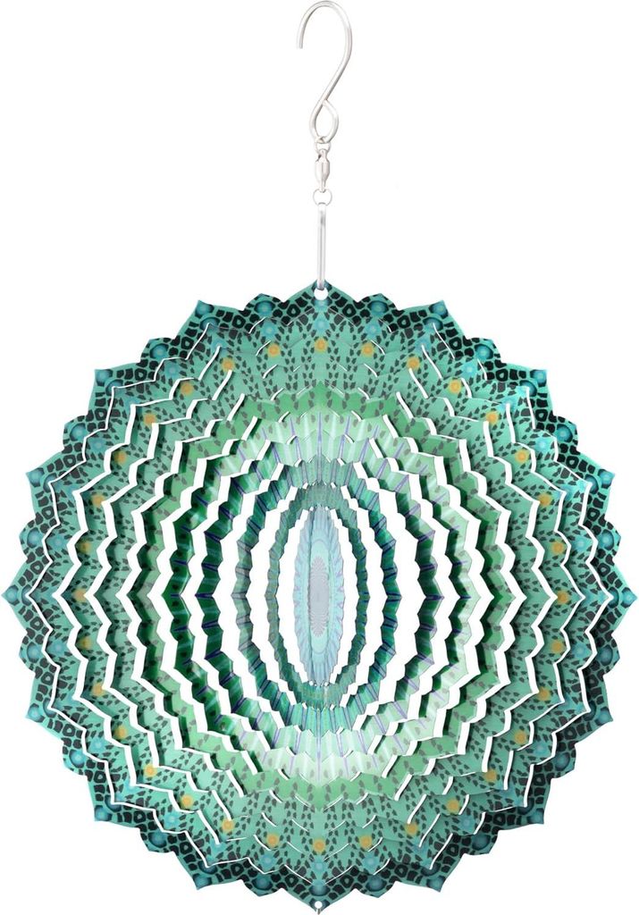 Gartendekoration: Mandala-Windspinner Ø 15 cm - Edelstahl mit reflektierendem Effekt - Mehrfarbig