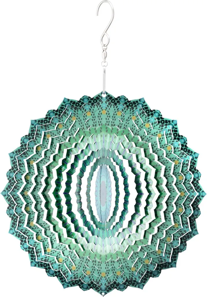 Éolienne de Jardin Multicolore Mandala en Acier Inox à Effet Miroir 15cm