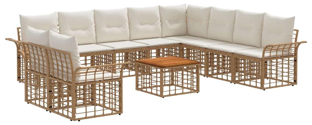 Maison Exclusive - Outdoor-Sofagarnitur 11 pcs Natürlich und Cremweiß Polyester